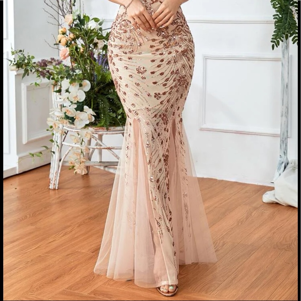 Luxurious sequins embroidered mesh evening party formal gown dress - Picture 7 of 10